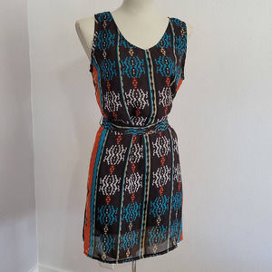 Urban Mangoz Sleeveless Dress Aztec Print with Tie Waist